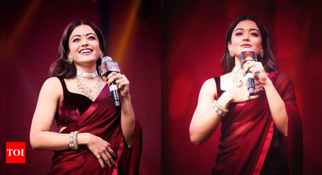 Rashmika Mandanna stuns in burgundy saree at Pushpa 2 trailer launch – Times of India