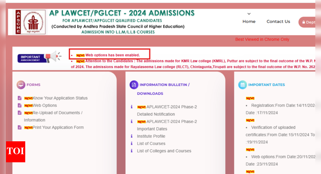 AP LAWCET 2024 Counselling phase 2 web option entry begin at lawcet-sche.aptonline.in, check details here