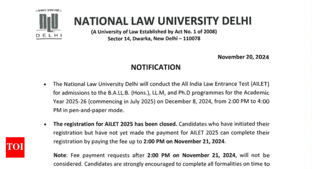 AILET 2025 application fee payment process ends today, check official ...