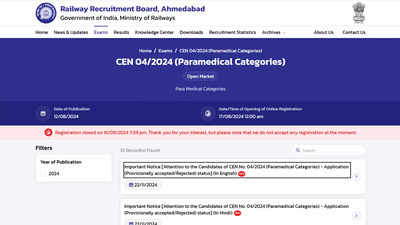 RRB Paramedical CEN 04/2024 application status: Accepted or rejected, find out here