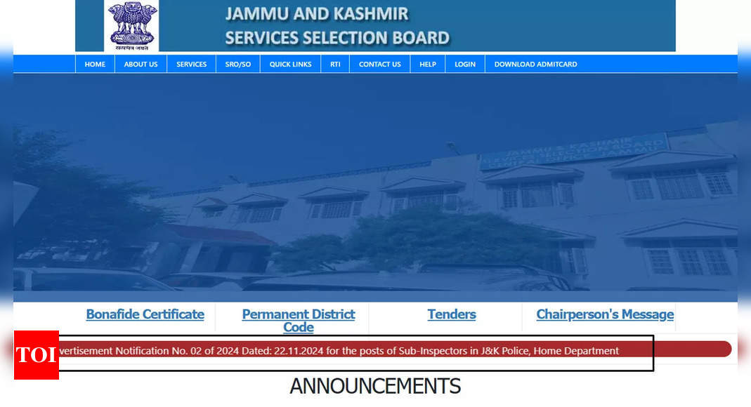 JK Police SI recruitment 2024: Notification for 669 vacancies released, download here