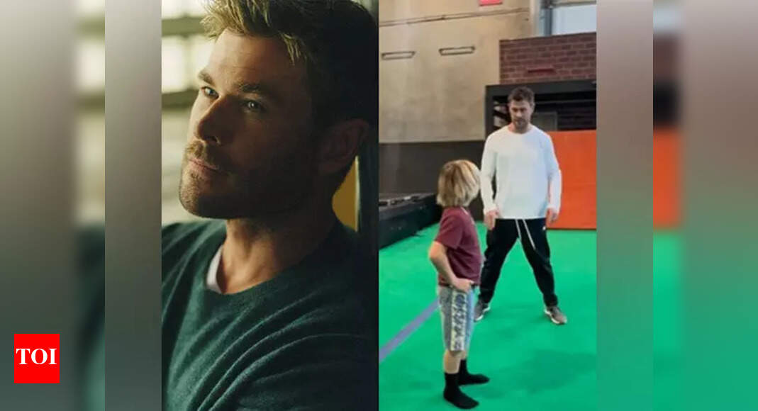 "Just teaching my young bloke " Chris Hemsworth teaches his son