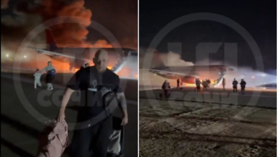  Terrified passengers flee as Russian jetliner catches fire on Antalya Airport runway