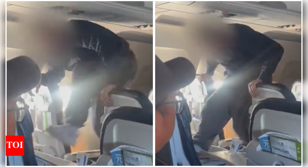 United Airlines passenger restrained after bizarre seat-smashing outburst mid-flight