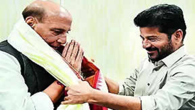 CM Revanth Reddy meets Rajnath Singh, seeks 222 acre defence land for Bapu Ghat project