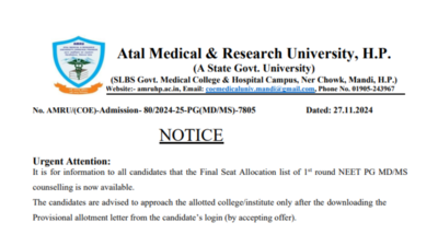 Himachal Pradesh NEET PG 2024 counselling round 1 seat allotment released, check direct link here