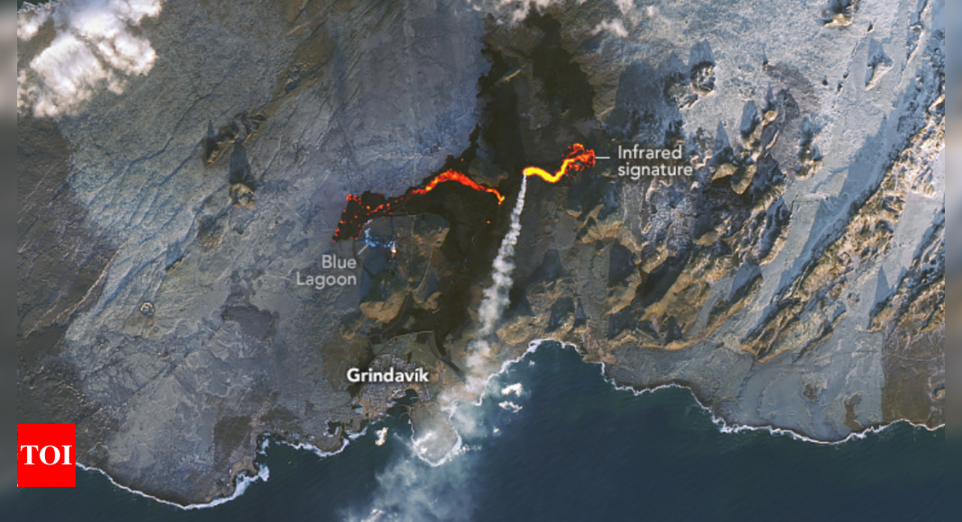 Nasa captures satellite image of fiery lava flow close to Iceland’s Blue Lagoon