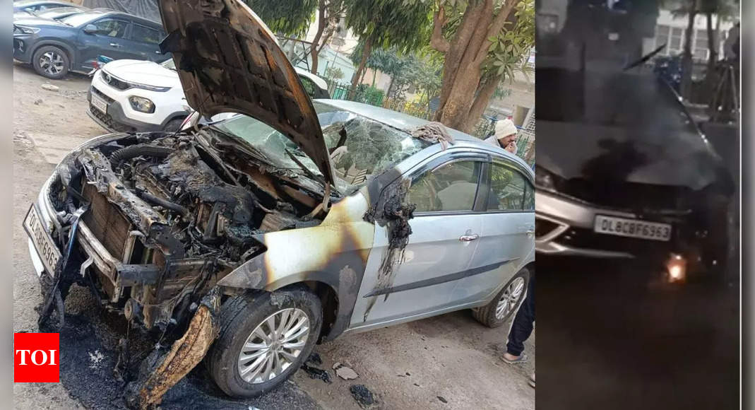 Watch: Delhi bizman sets car on fire after tiff in Lajpat Nagar