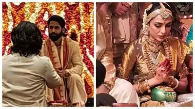 FIRST pictures of Sobhita Dhulipala and Naga Chaitanya from their wedding out! Bride and groom stun in beige and gold outfits - See inside