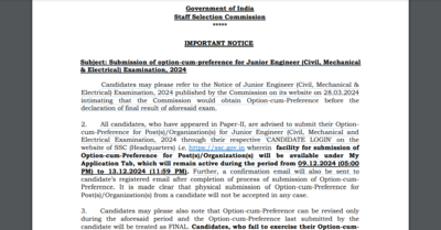 SSC JE 2024 Post-Preference submission begins at ssc.gov.in, apply by Dec 13: Here's the direct link