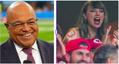 Veja esta linda mensagem de Mike Tirico e Cris Collinsworth para Taylor Swift