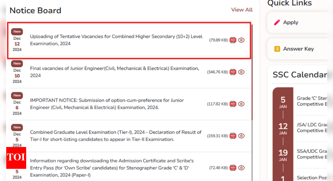 SSC announces tentative vacancies for CHSL 2024, check notice here