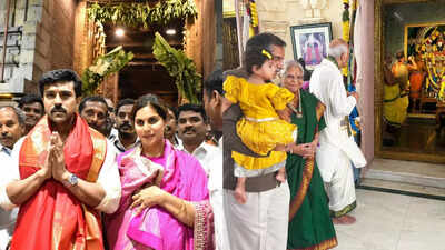 Upasana Konidela shares adorable pictures of Klin Kaara Konidela offering prayers at temple with her great-grandparents