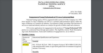 NTA invites applications for 'Young Professionals' with a monthly salary of ₹60,000: Check direct link to apply, eligibility rules here