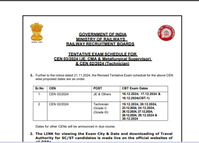 RRB Grade I and III exam dates 2024 revised: Check details here