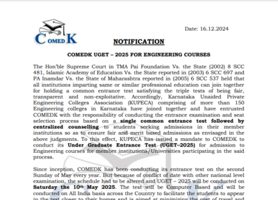 COMEDK UGET 2025 exam date announced: Check important details here