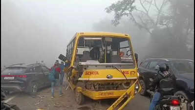 9 injured as school bus collides with car in Amroha | Meerut News ...