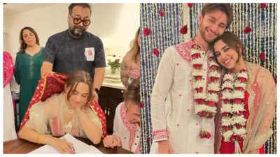 Anurag Kashyap fixes the dupatta on his daughter Aaliyah's head during her marriage registration with Shane Gregoire - WATCH