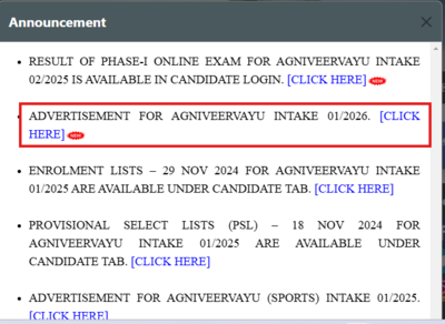 IAF Agniveervayu 2024 notification released at agnipathvayu.cdac.in: Check important dates, steps to apply and other key details here