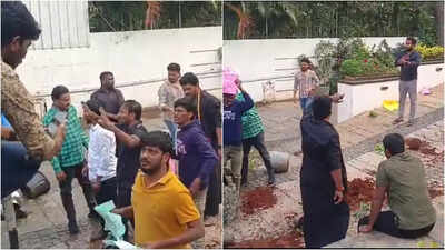 Protesters storm, vandalise actor Allu Arjun's house in Hyderabad over stampede case | India News - Times of India