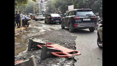 Commuters unhappy over poor quality work on road at Parihar Chowk