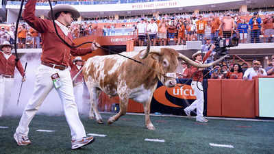 Bevo, the live mascot of the University of Texas at Austin, cannot attend the College Football Playoff Chick-fil-A Peach Bowl in Atlanta