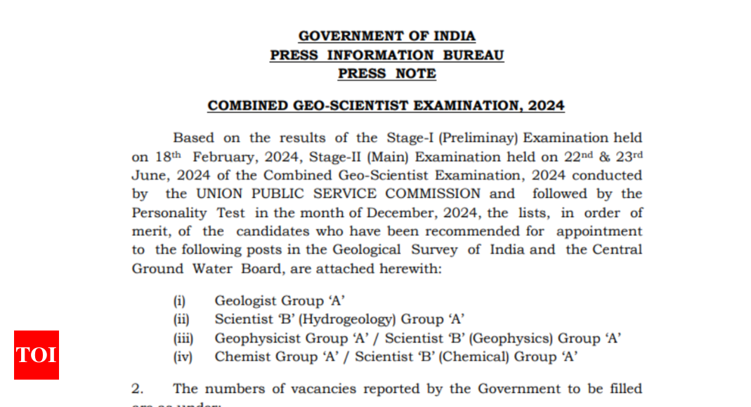 UPSC Combined Geo-Scientist mains result 2024 declared at upsc.gov.in, check direct link here