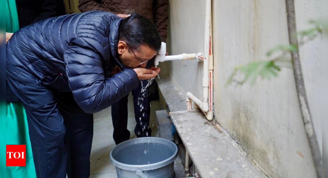 Arvind Kejriwal launches 24X7 water supply in Rajinder Nagar, takes a sip straight from tap to check quality