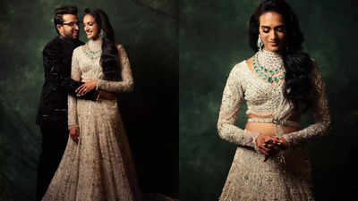 PV Sindhu stuns in a Falguni Shane Peacock lehenga for her wedding reception