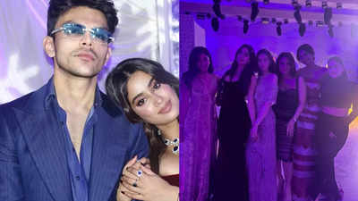 Janhvi Kapoor enjoys Christmas in a deep red mermaid gown with Khushi Kapoor, Veer Pahariya, Radhika Merchant, Arjun Kapoor, and more