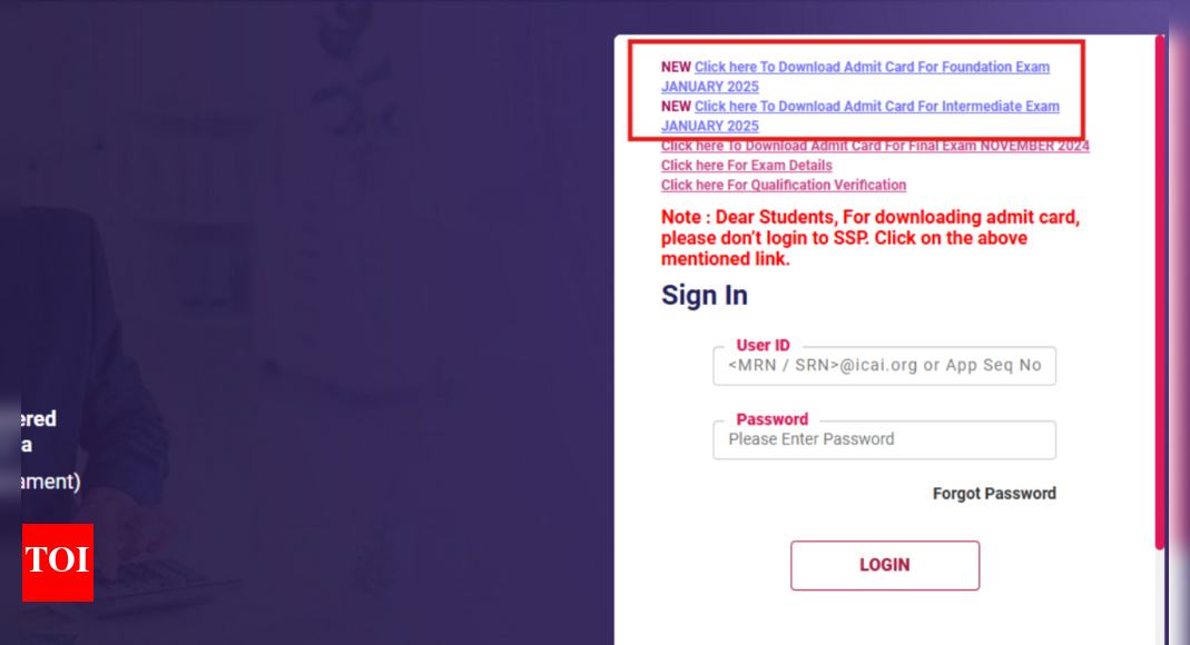 ICAI CA January 2025 Foundation, Inter exam admit card released at eservices.icai.org, check direct link here