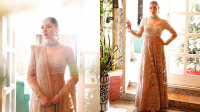 Mahira Khan shines in a wedding-worthy Anarkali by Pakistani designer Faraz Manan | - Times of India