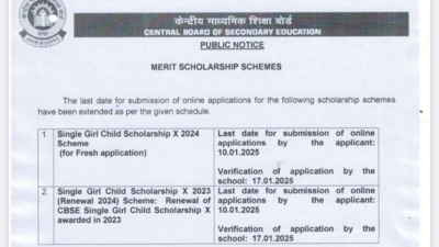 CBSE Single Girl Child Scholarship 2024 registration date extended, check details here – Times of India