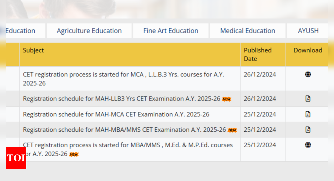 MAH MCA, LLB CET 2025 registration begins at cetcell.mahacet.org, check direct link here