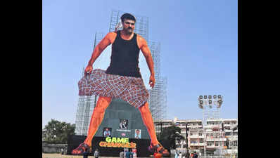 Actor Ram Charan’s 256-foot cutout in Vijayawada enters record books