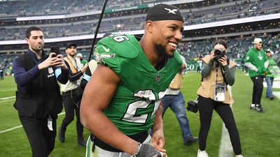 Philadelphia Eagles running back Saquon Barkley became the ninth player in NFL history to rush for 2,000 yards in a single season