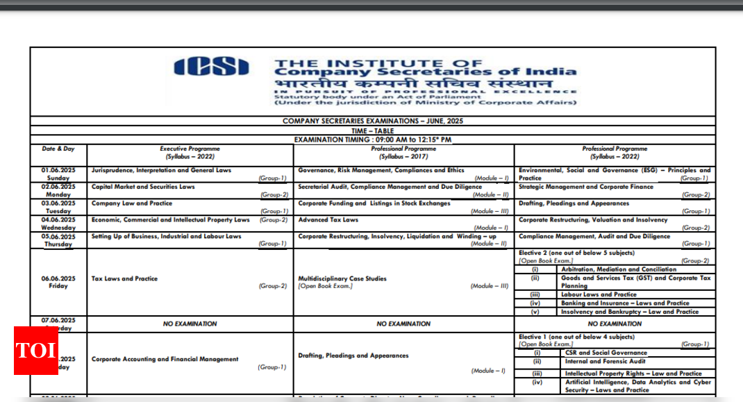 ICSI CS June 2025 exam dates released Check timetable for executive