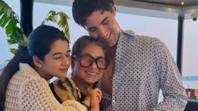 Dimple Kapadia strikes a joyful pose with Twinkle and Rinke's kids during their new year vacation