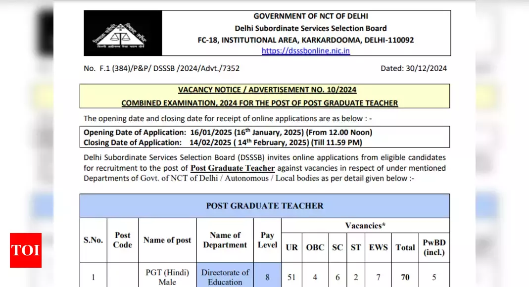 DSSSB PGT Recruitment 2025 notification released at dsssb.delhi.gov.in: Check key details here