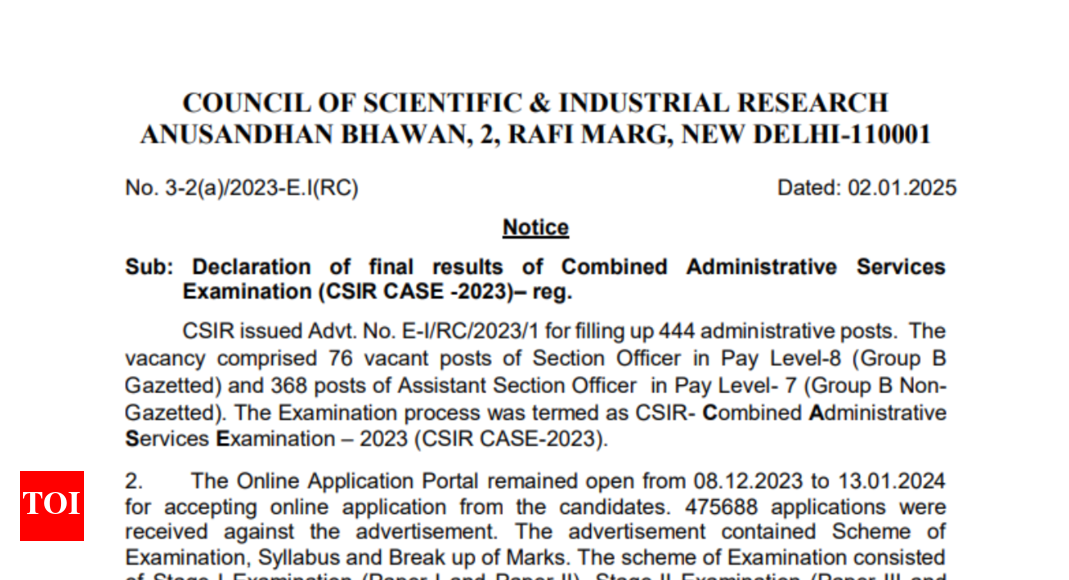 CSIR CASE final result 2023 declared, check direct link here