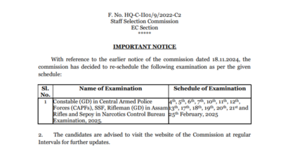 SSC releases important notice regarding re-schedule of important exams, check details here – Times of India