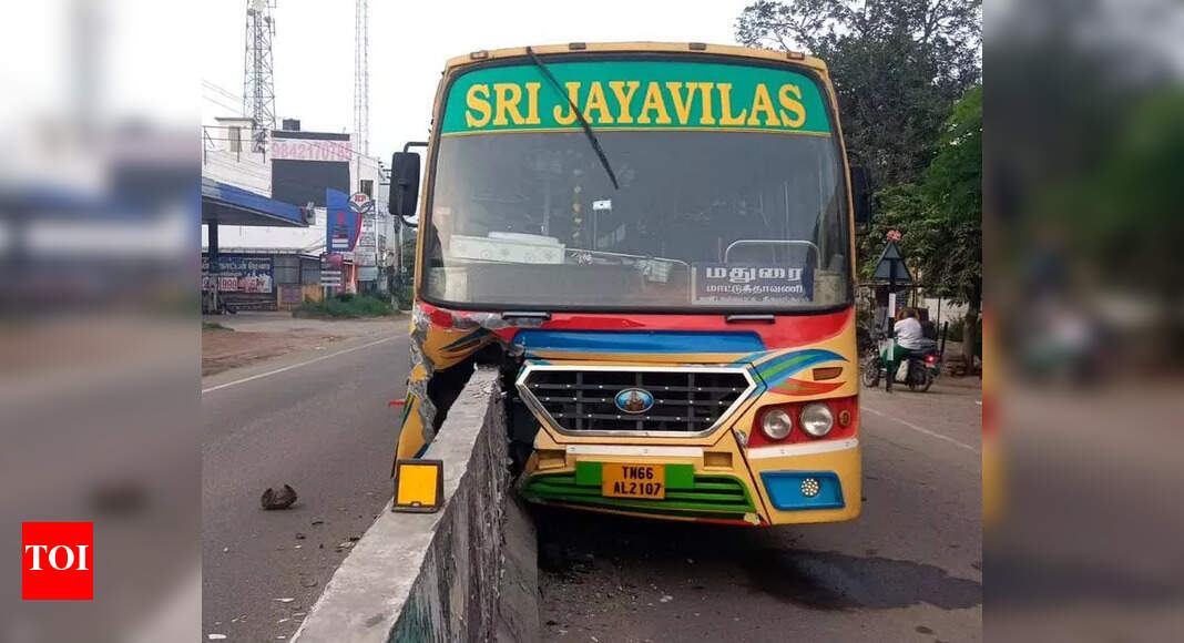 12 injured as bus hits median near Madurai | Madurai News - Times of India