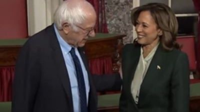 Kamala Harris' chitchat with Bernie Sanders during swearing in: 'Not your nature to just stand...'