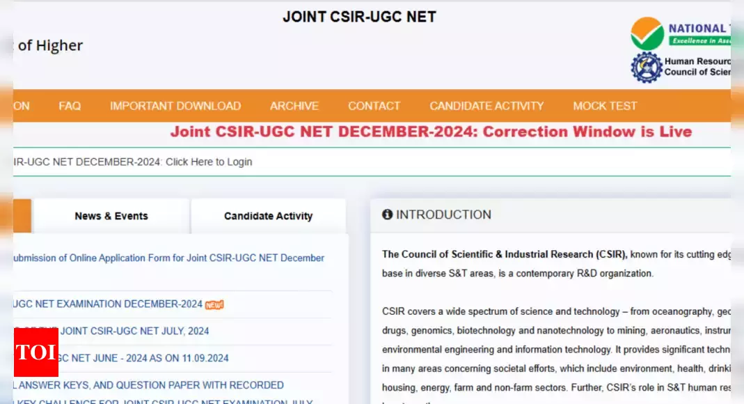 CSIR-UGC NET December 2024 correction window opens: Check details here