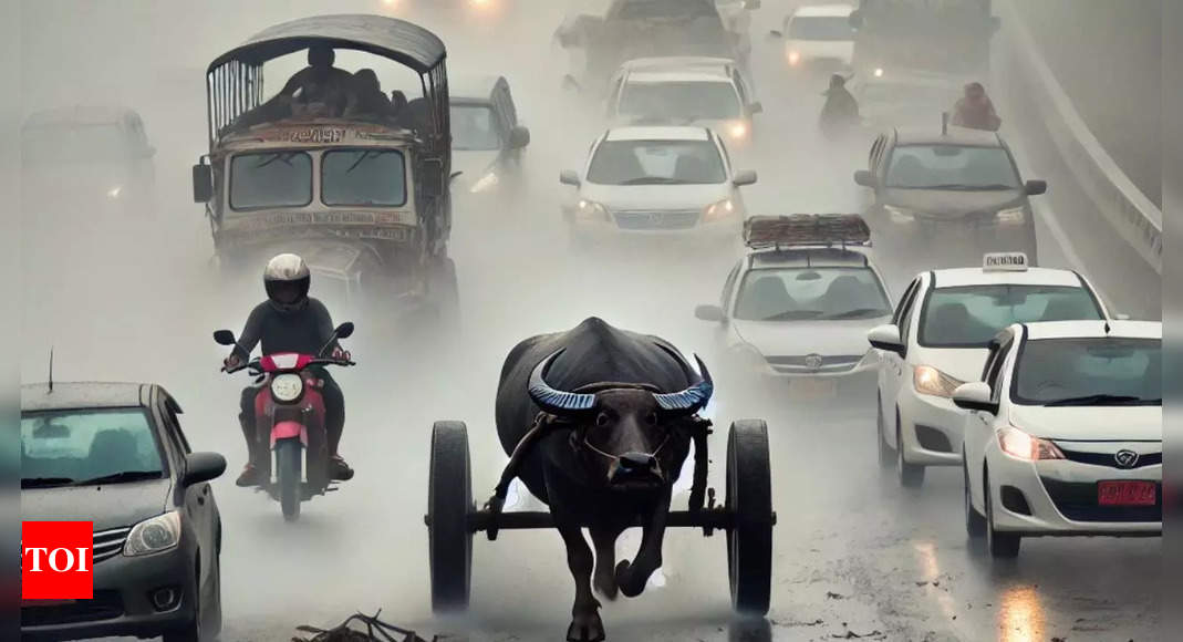 Buffalo cart race on UP highway disrupts traffic amid dense fog