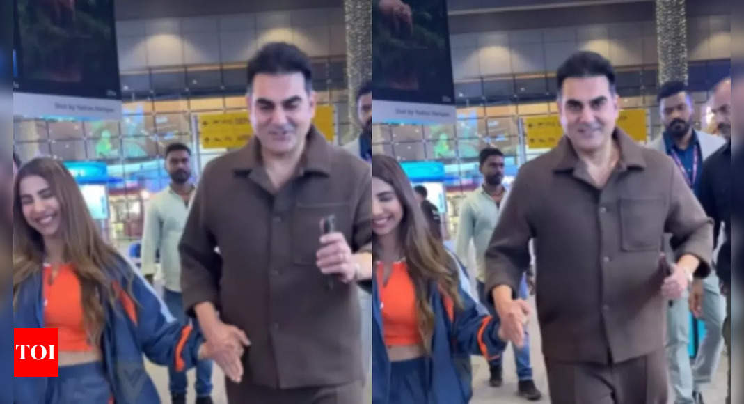 Arbaaz Khan steals the spotlight with slow-motion walk at Mumbai airport, accompanied by wife Shura Khan