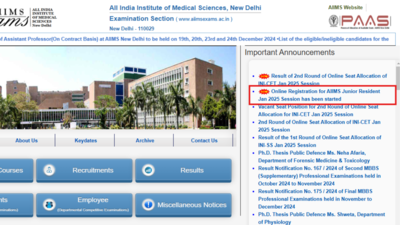 Registration for AIIMS Junior Residency January 2025 course starts at aimsexams.ac.in, check direct link here