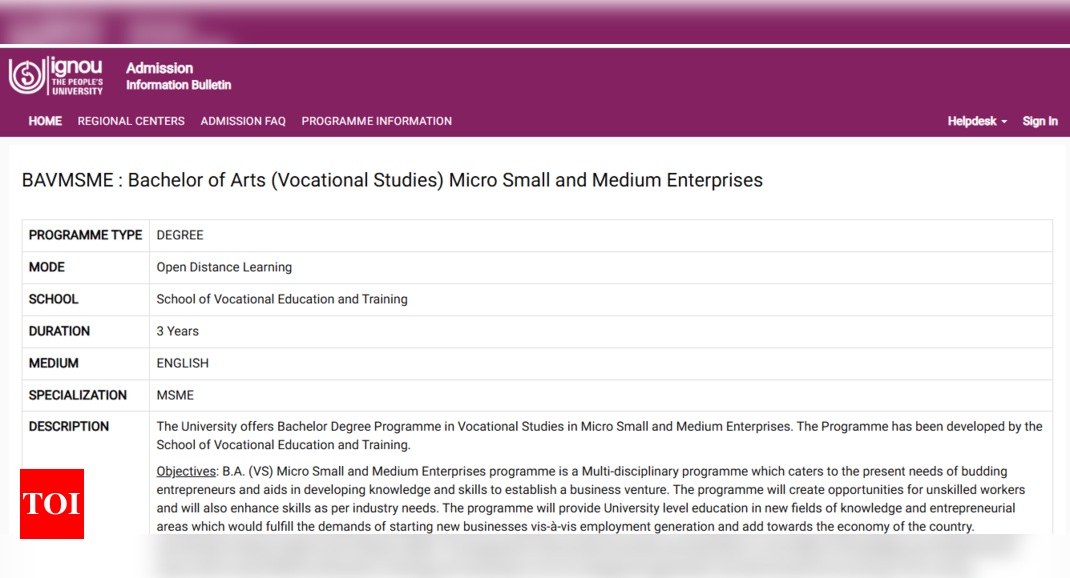 IGNOU Introduces BA in MSME Through Open and Distance Learning Mode: Check Details Here 