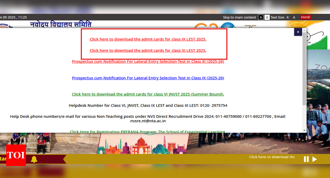 JNVST Class 9, 10 LEST admit card 2025 released at navodaya.gov.in: Direct link to download here 