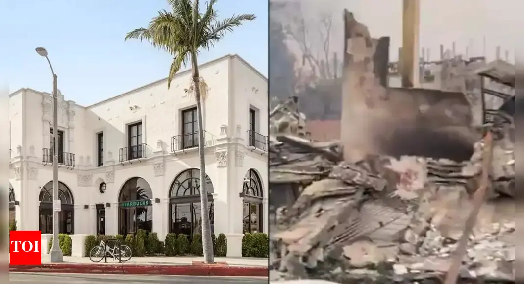 California wildfire: 100-year-old Starbucks building becomes 'unrecognizable' - video